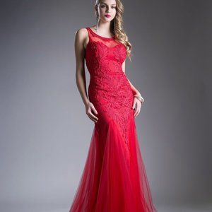 RED PROM PARTY EVENING FORMAL Beaded Lace Sheath Dress GOWN CD8936